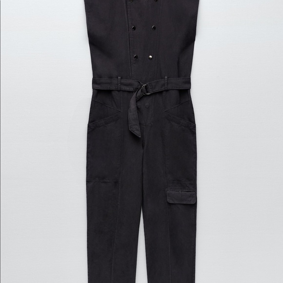 NEW $119 Zara Cotton Linen Blend Utility Jumpsuit with Belt Large FW21 4043/272 - Picture 15 of 15
